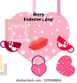 Valentine's Day, mug, lock, lips, heart, vector background