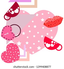 Valentine's Day, mug, lock, lips, heart, vector background