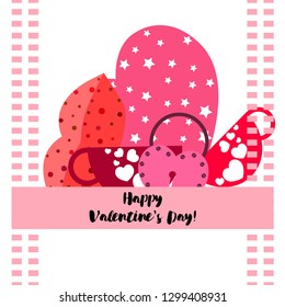 Valentine's Day, mug, lock, lips, heart, vector background