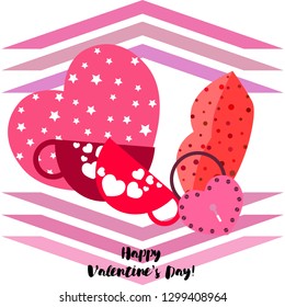Valentine's Day, mug, lock, lips, heart, vector background