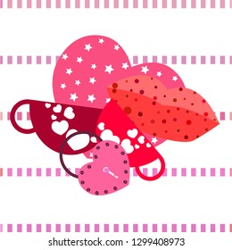 Valentine's Day, mug, lock, lips, heart, vector background