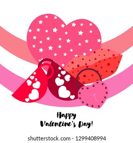 Valentine's Day, mug, lock, lips, heart, vector background