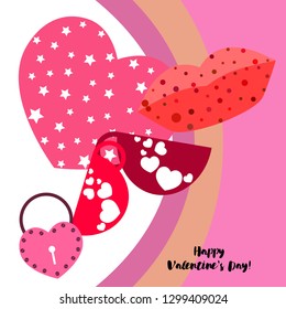 Valentine's Day, mug, lock, lips, heart, vector background