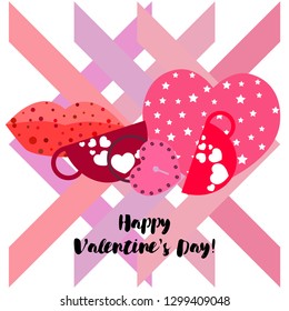 Valentine's Day, mug, lock, lips, heart, vector background