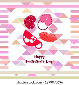 Valentine's Day, mug, lock, lips, heart, vector background