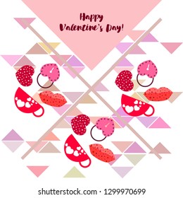 Valentine's Day, mug, lock, lips, heart, vector background