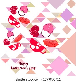 Valentine's Day, mug, lock, lips, heart, vector background
