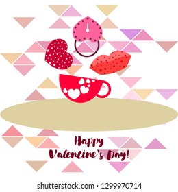 Valentine's Day, mug, lock, lips, heart, vector background