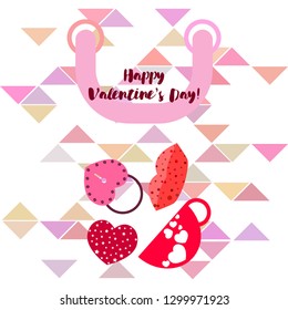 Valentine's Day, mug, lock, lips, heart, vector background