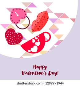 Valentine's Day, mug, lock, lips, heart, vector background