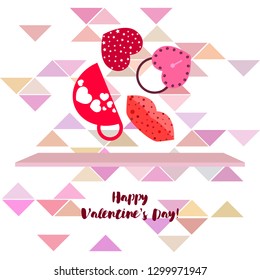 Valentine's Day, mug, lock, lips, heart, vector background