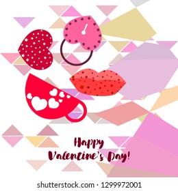 Valentine's Day, mug, lock, lips, heart, vector background