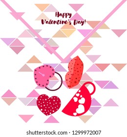 Valentine's Day, mug, lock, lips, heart, vector background