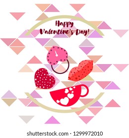 Valentine's Day, mug, lock, lips, heart, vector background