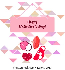 Valentine's Day, mug, lock, lips, heart, vector background