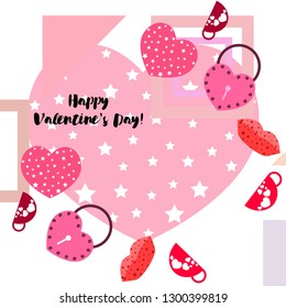 Valentine's Day, mug, lock, lips, heart, vector background