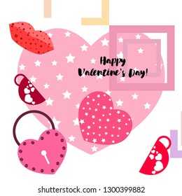 Valentine's Day, mug, lock, lips, heart, vector background