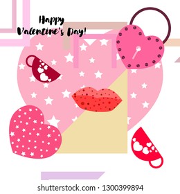 Valentine's Day, mug, lock, lips, heart, vector background