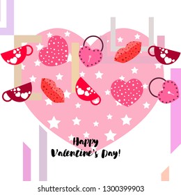 Valentine's Day, mug, lock, lips, heart, vector background