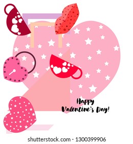 Valentine's Day, mug, lock, lips, heart, vector background