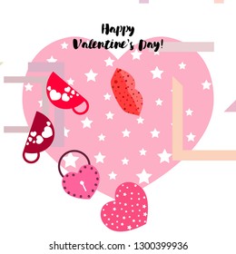 Valentine's Day, mug, lock, lips, heart, vector background