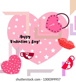 Valentine's Day, mug, lock, lips, heart, vector background