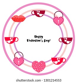 Valentine's Day, mug, lock, lips, heart, vector background