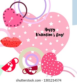 Valentine's Day, mug, lock, lips, heart, vector background