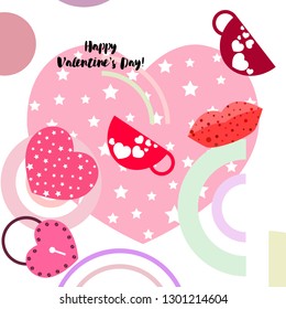 Valentine's Day, mug, lock, lips, heart, vector background