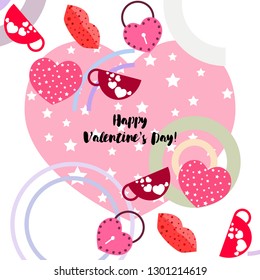Valentine's Day, mug, lock, lips, heart, vector background