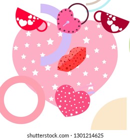 Valentine's Day, mug, lock, lips, heart, vector background