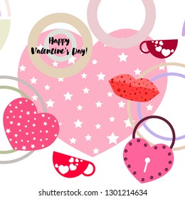 Valentine's Day, mug, lock, lips, heart, vector background