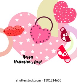 Valentine's Day, mug, lock, lips, heart, vector background