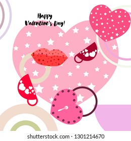 Valentine's Day, mug, lock, lips, heart, vector background