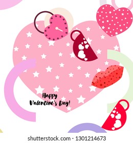 Valentine's Day, mug, lock, lips, heart, vector background