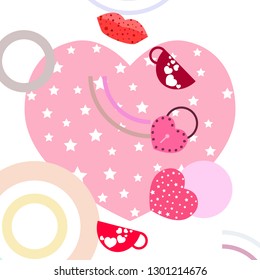 Valentine's Day, mug, lock, lips, heart, vector background