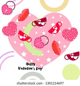 Valentine's Day, mug, lock, lips, heart, vector background