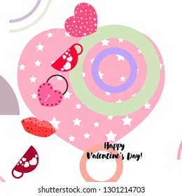 Valentine's Day, mug, lock, lips, heart, vector background