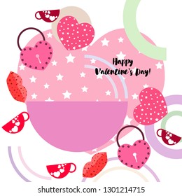 Valentine's Day, mug, lock, lips, heart, vector background