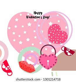 Valentine's Day, mug, lock, lips, heart, vector background