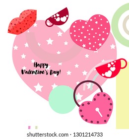 Valentine's Day, mug, lock, lips, heart, vector background
