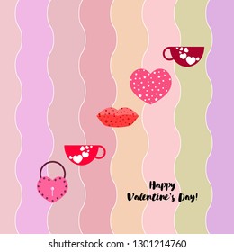 Valentine's Day, mug, lock, lips, heart, vector background