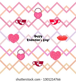 Valentine's Day, mug, lock, lips, heart, vector background