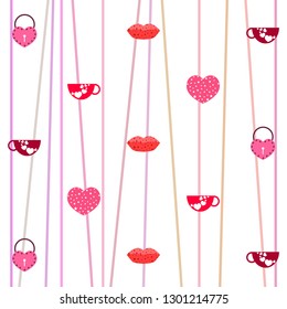 Valentine's Day, mug, lock, lips, heart, vector background