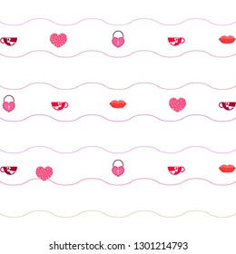 Valentine's Day, mug, lock, lips, heart, vector background