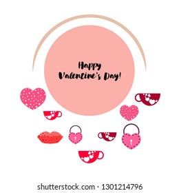 Valentine's Day, mug, lock, lips, heart, vector background