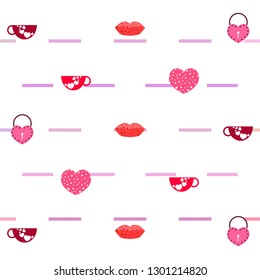 Valentine's Day, mug, lock, lips, heart, vector background