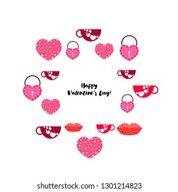 Valentine's Day, mug, lock, lips, heart, vector background