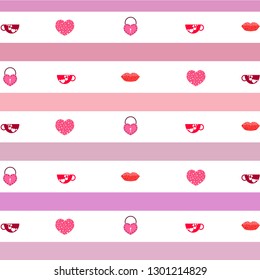 Valentine's Day, mug, lock, lips, heart, vector background
