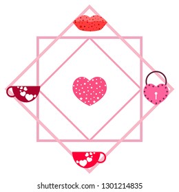 Valentine's Day, mug, lock, lips, heart, vector background